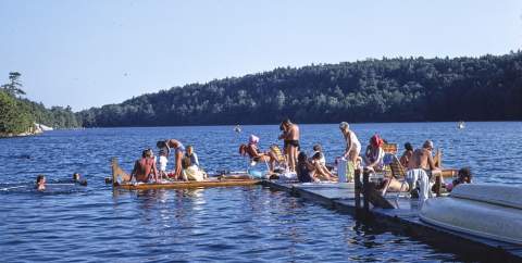 Families swim at Lake Minnewaska, 1978