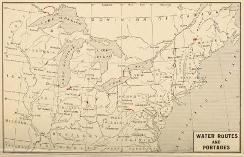 A map from 1904 showing the early water routes of the United States, 1600 - 1800